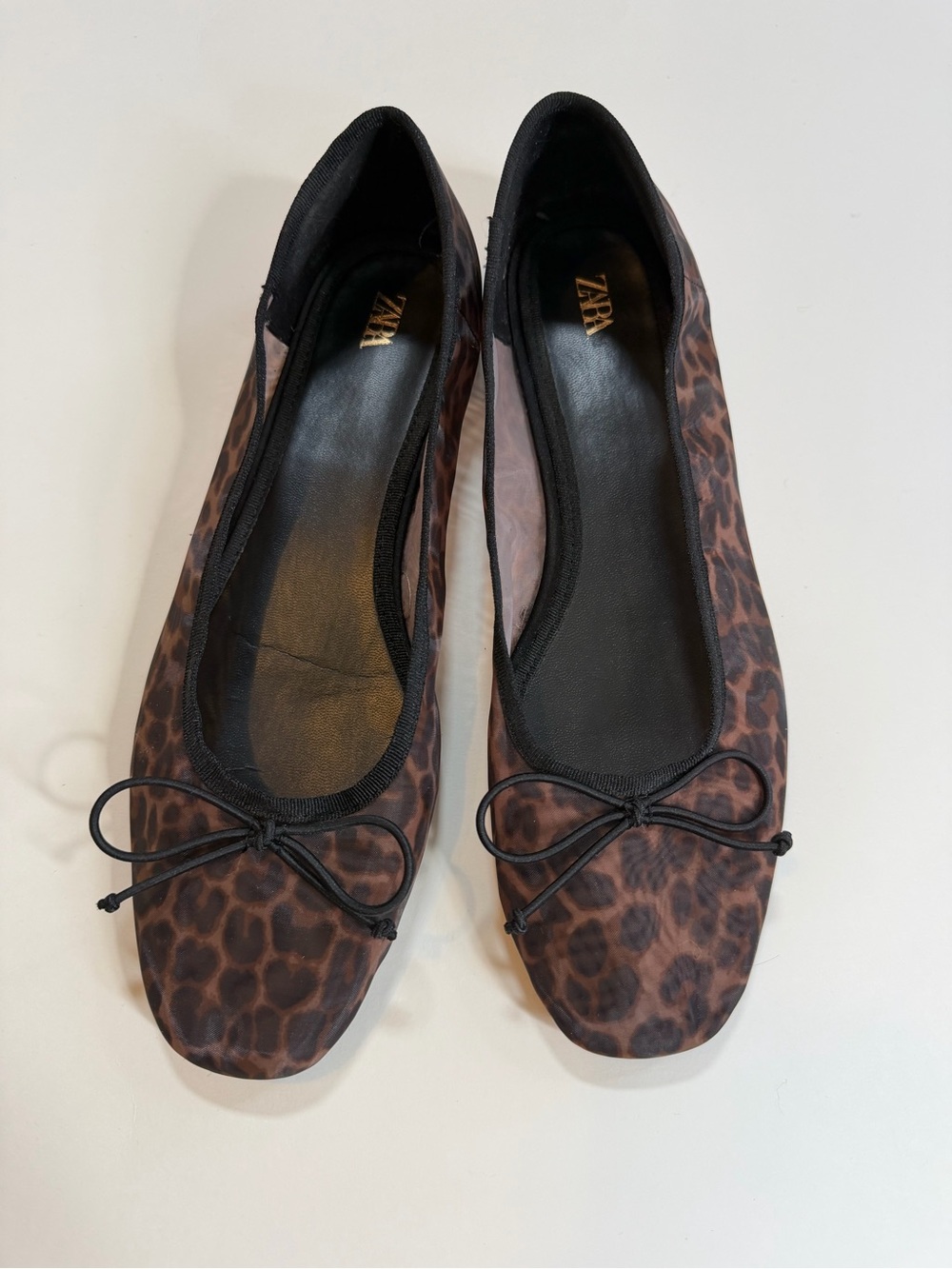 Zara Mesh Brown Leopard Print Ballet Flats
